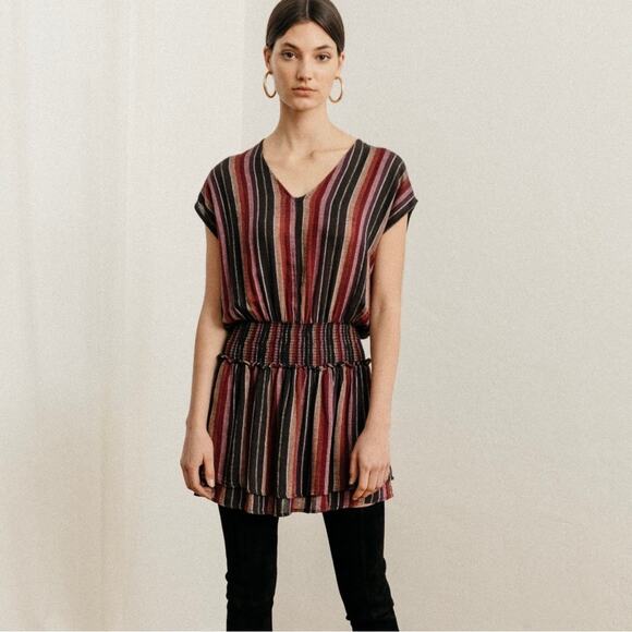 NEW Rails Lucca Linen Vertical Brava Stripe Striped Smocked Waist Mini Dress Med - Picture 6 of 12